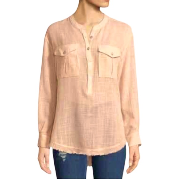 Free People Tops - Free People Talk To Me Gazy Blouse Gauze Button Down Shirt Raw Hem Oversized